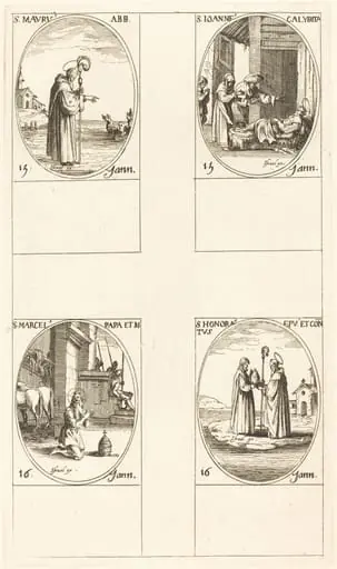 St. Maurus; St. John Calybite; St. Marcellus; St. Honoratus, by Jacques Callot
