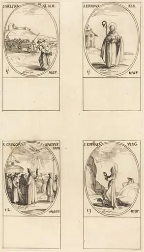 St. Meliton; St. Firminus; St. Gregory the Great; St. Euphrasia, by Jacques Callot