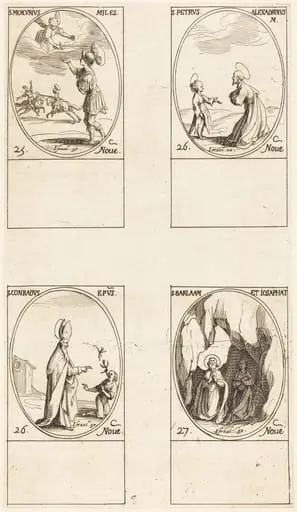 St. Mercury; St. Peter of Alexandria; St. Conrad; Sts. Barlaam and Josaphat, by Jacques Callot