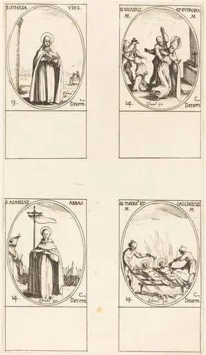 St. Othilia; Sts. Nicasius & Eutropia; St. Agnelus; Sts. Thyrsus & Callinicus, by Jacques Callot