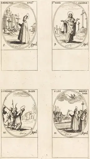 St. Perpetuus; St. Mary of Cleophas; St. Ezechiel; St. Leo the Great, by Jacques Callot
