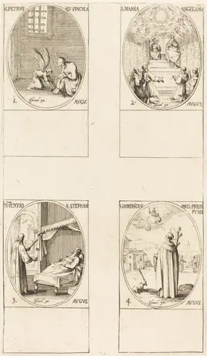 St. Peter, Apostle; St. Mary of Angels; Discovery of the Body of St. Stephen; St. Dominicus, by Jacques Callot