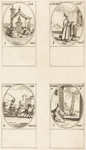 St. Phocas; St. Theophilus; St. Conon; Sts. Perpetua and Felicitas, by Jacques Callot