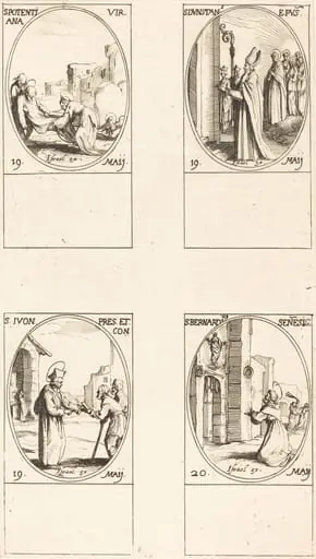 St. Potentiana; St. Dunstan; St. Yvo; St. Bernardinus of Siena, by Jacques Callot