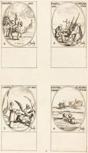 St. Procopius; Sts. Aquila and Prisca; St. Anatolia; Sts. Rufina and Secunda, by Jacques Callot