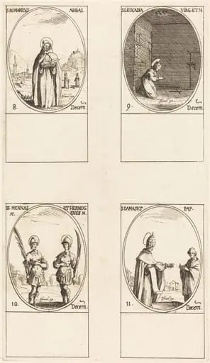 St. Romaricus; St. Leocadia; Sts. Mennas and Hermogenes; St. Damasus, by Jacques Callot