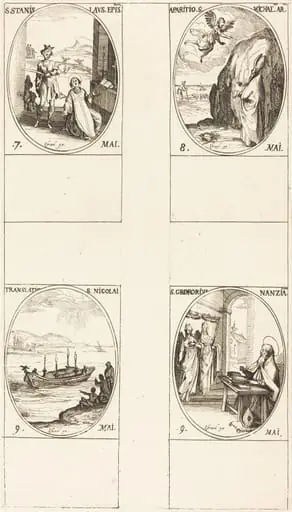 St. Stanislaus; The Apparition of St. Michael; The Translation of St. Nicholas; St. Gregory of Nazianzus, by Jacques Callot