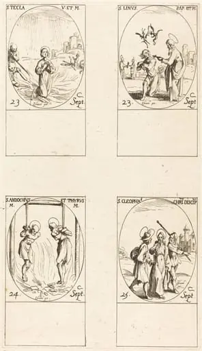 St. Thecla; St. Linus; Sts. Andochius and Thyrsus; St. Cleophas, by Jacques Callot
