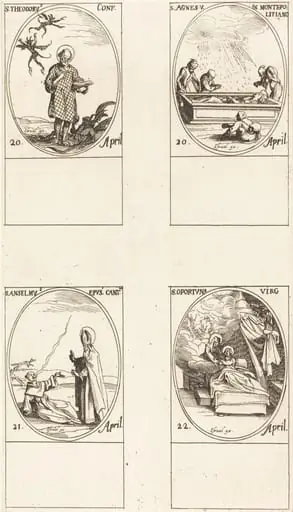 St. Theodorus; St. Agnes of Monte Pulciano; St. Anselme, Archbishop of Canterbury; St. Opportuna and Virgin