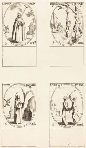 St. Theresa; St. Placidus and Flavia; St. Bruno; St. Faith, by Jacques Callot