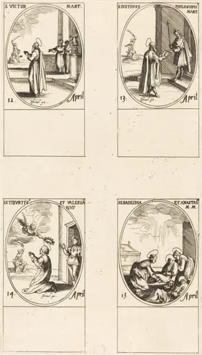 St. Victor; St. Justinus; Sts. Tiburtius and Valerianus; Sts. Basilissa and Anastasia, by Jacques Callot