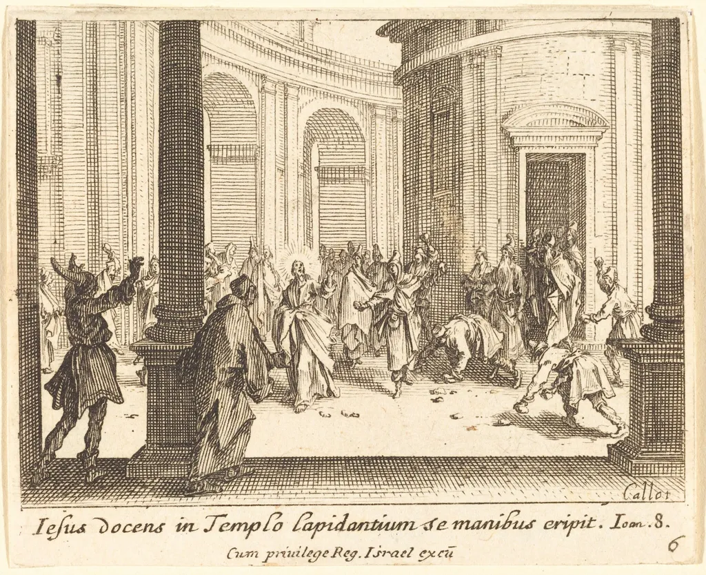 Stoning of Jesus, by Jacques Callot, ink, 1635