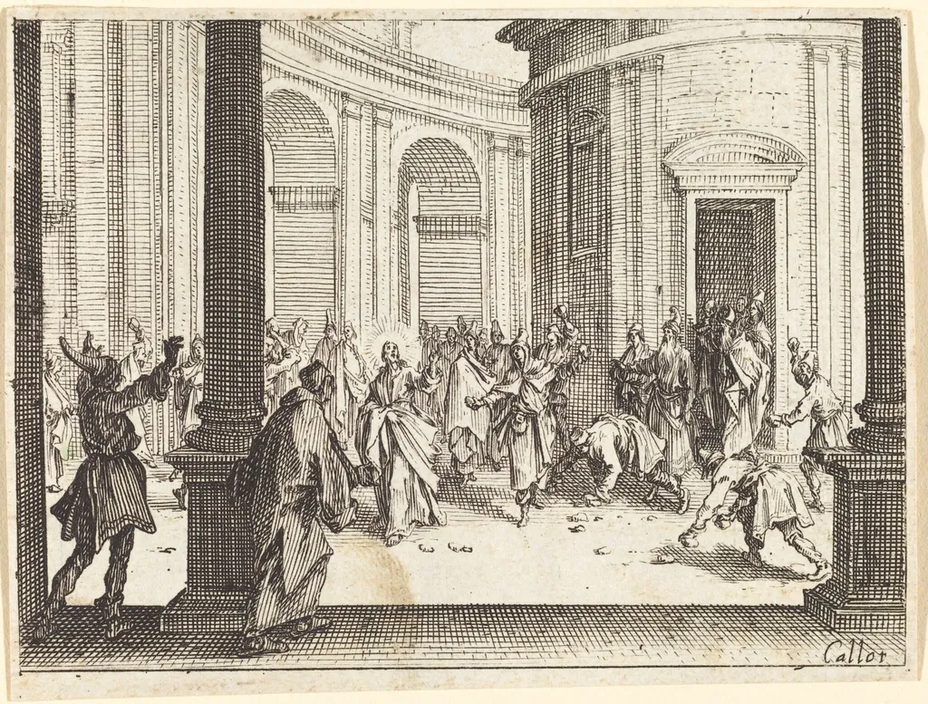 Stoning of Jesus, by Jacques Callot, ink, 1635