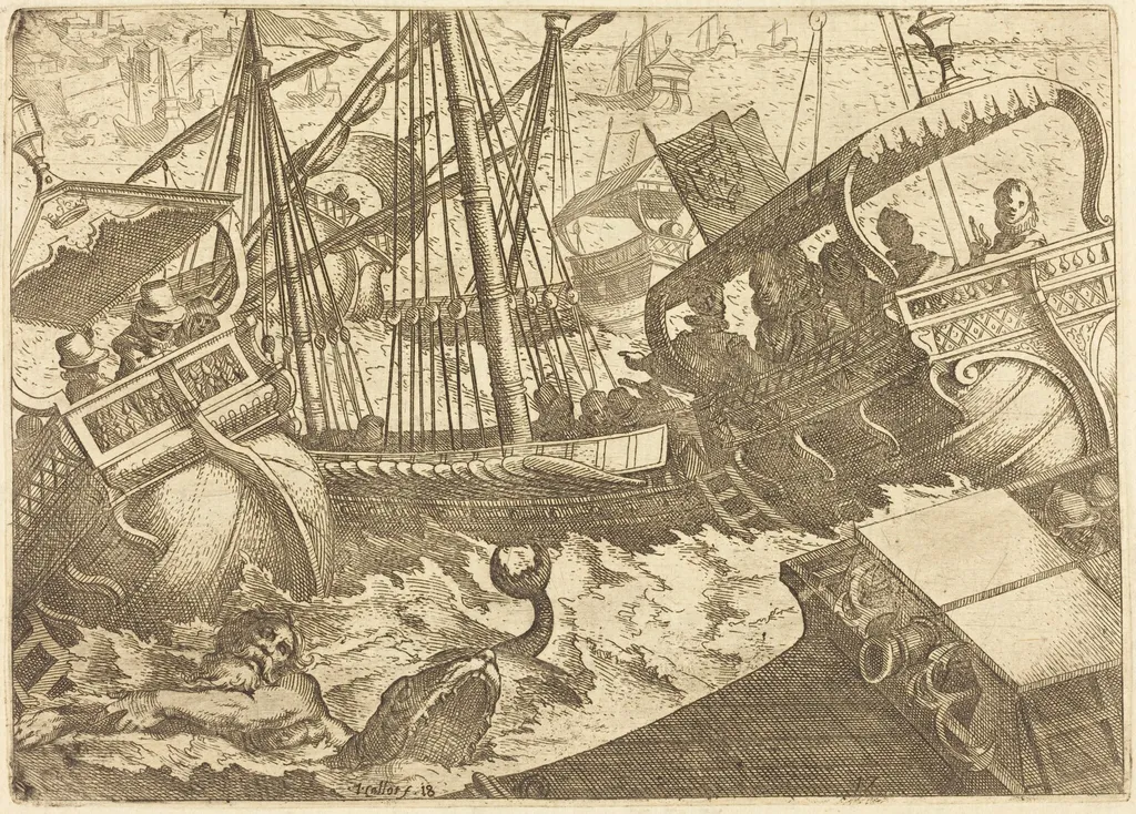 Storm off the Coast of Barcelona, by Jacques Callot, ink, 1612