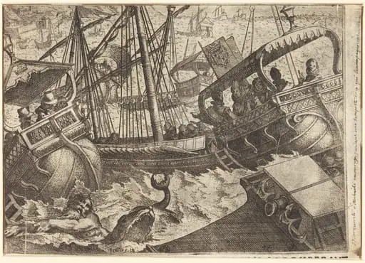 Storm off the Coast of Barcelona [recto], by Jacques Callot
