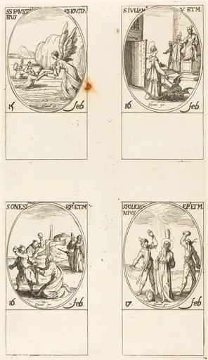 Sts. Faustinus and Jovita; St. Juliana; St. Onesimus; St. Policronius, by Jacques Callot