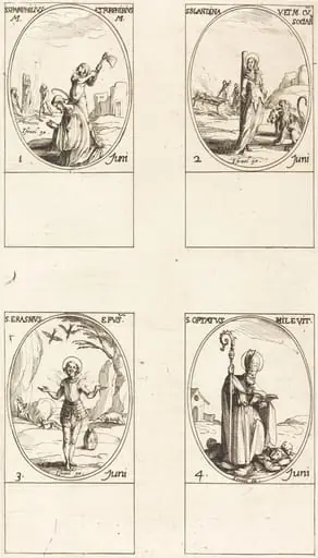 Sts. Pamphilius and Porphyrius; St. Blandina and Companions; St. Erasmus; St. Optatus, by Jacques Callot