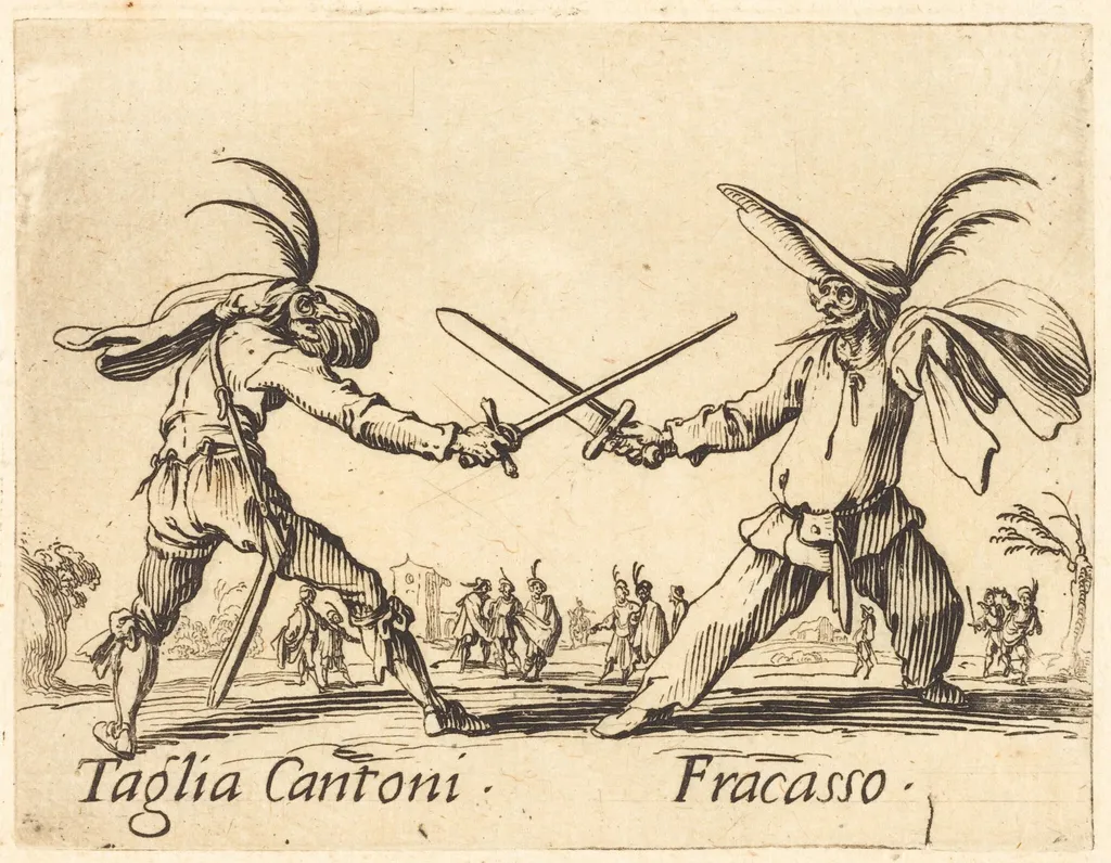 Taglia Cantoni and Fracasso, by Jacques Callot, ink, 1622