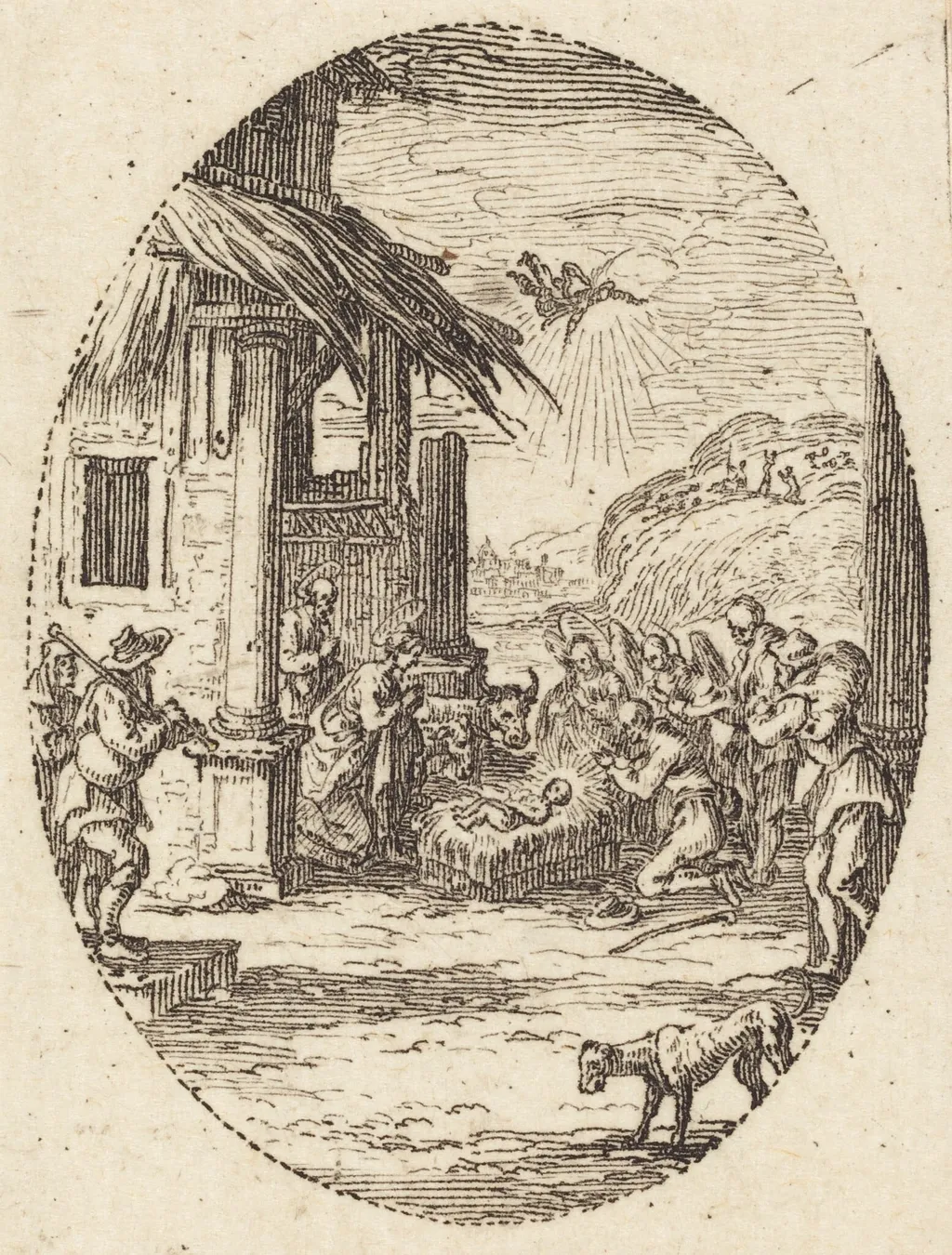 The Adoration of the Shepherds, by Jacques Callot, ink, 1631