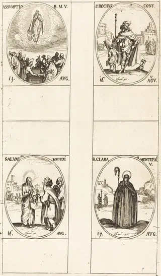 The Assumption; St. Roch; Salvator Mundi; St. Clare of Monte Falco, by Jacques Callot, 1634