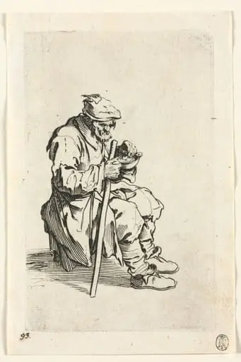 The Beggars: Beggar Sitting Down and Eating, by Jacques Callot