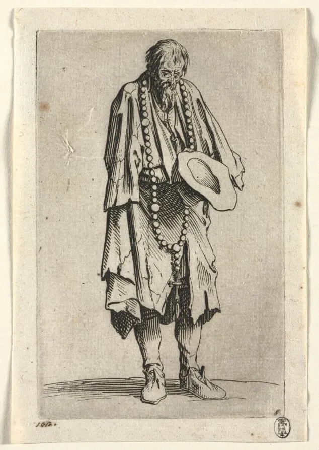 The Beggars: Beggar with Rosary, by Jacques Callot, 1623
