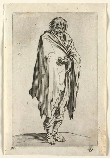 The Beggars: Beggar without Hat or Shoes, by Jacques Callot