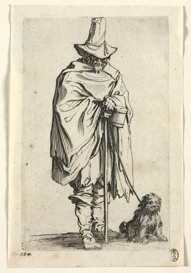 The Beggars: Blind Man with His Dog, by Jacques Callot, 1623