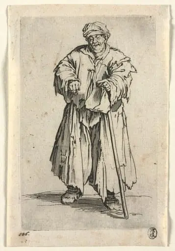 The Beggars: Obese Beggar with Lowered Eyes, by Jacques Callot
