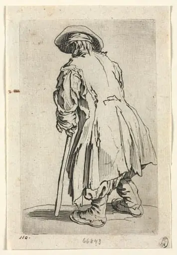The Beggars: Old Beggar on One Single Crutch, by Jacques Callot
