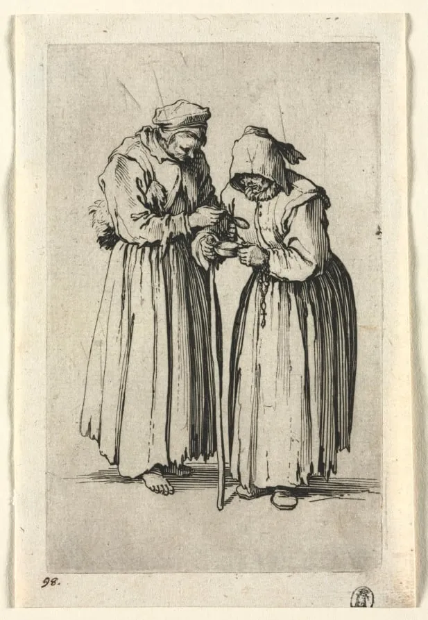 The Beggars: Two Beggar Women, by Jacques Callot, 1623