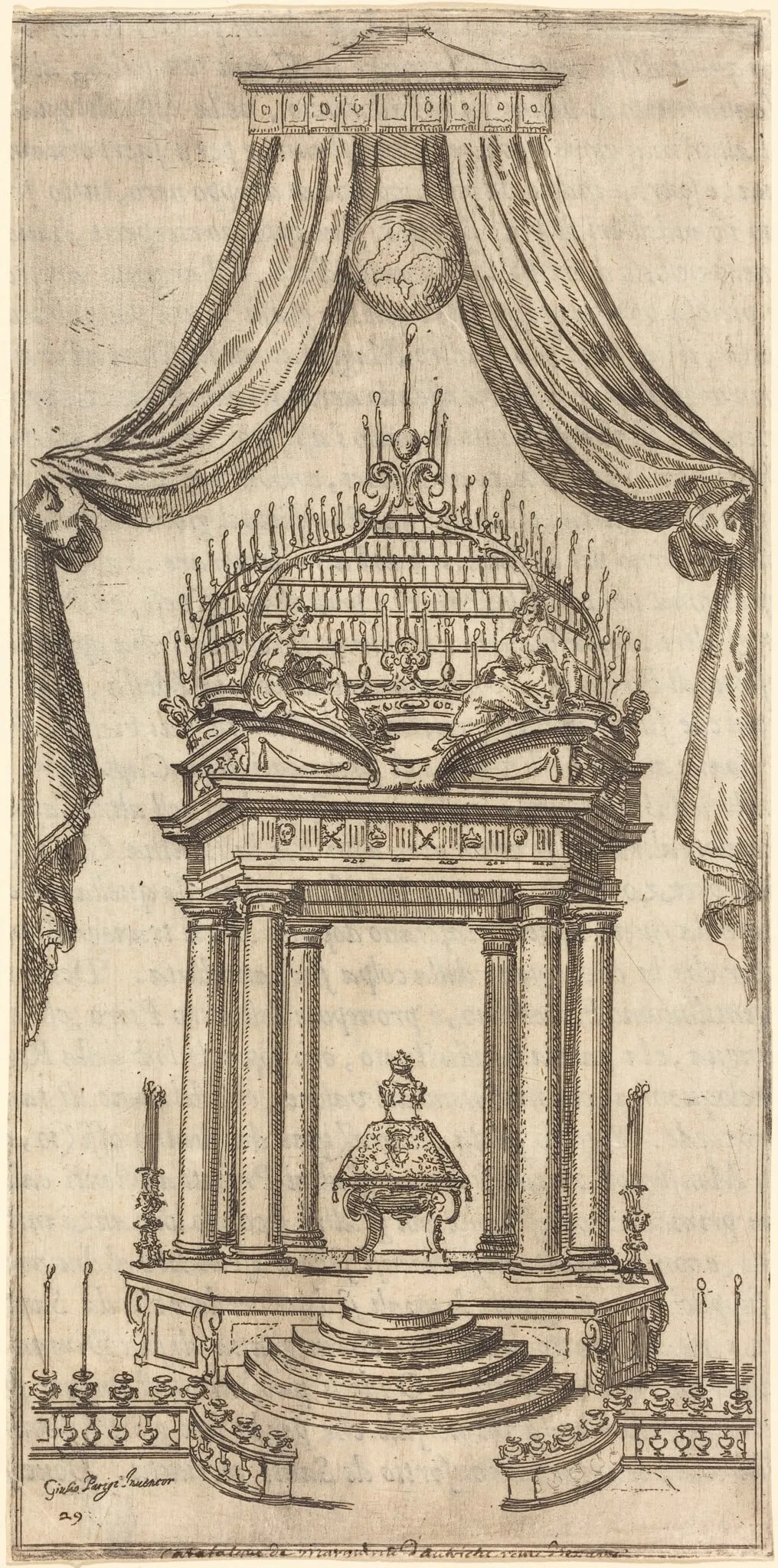 The Catafalque, by Jacques Callot, ink, 1612