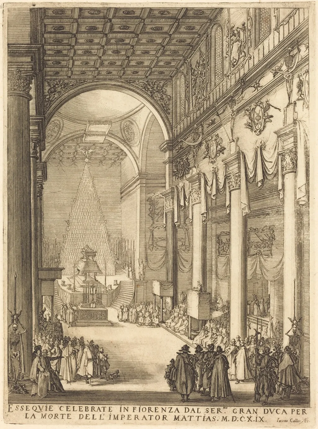 The Catafalque of the Emperor Mathias, by Jacques Callot, ink, 1619