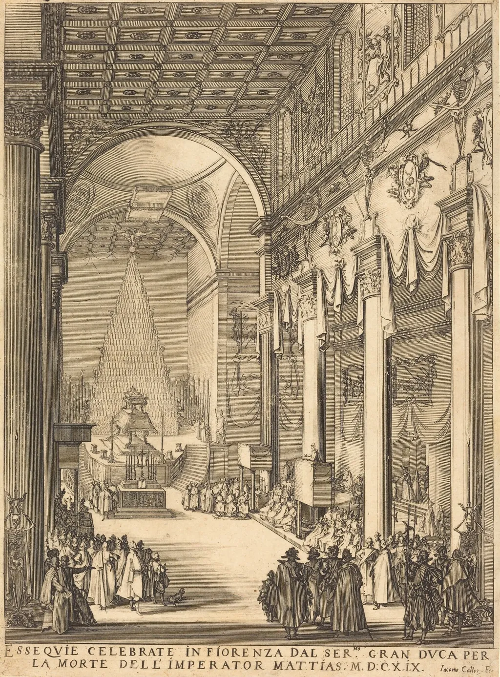 The Catafalque of the Emperor Mathias, by Jacques Callot, ink, 1619