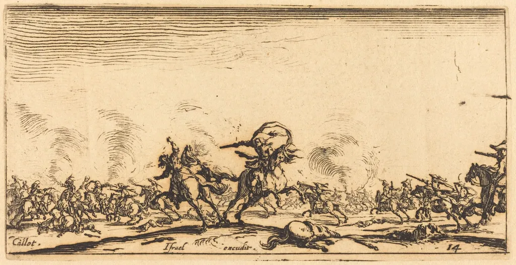 The Cavalry Combat with Pistols, by Jacques Callot, ink, 1633