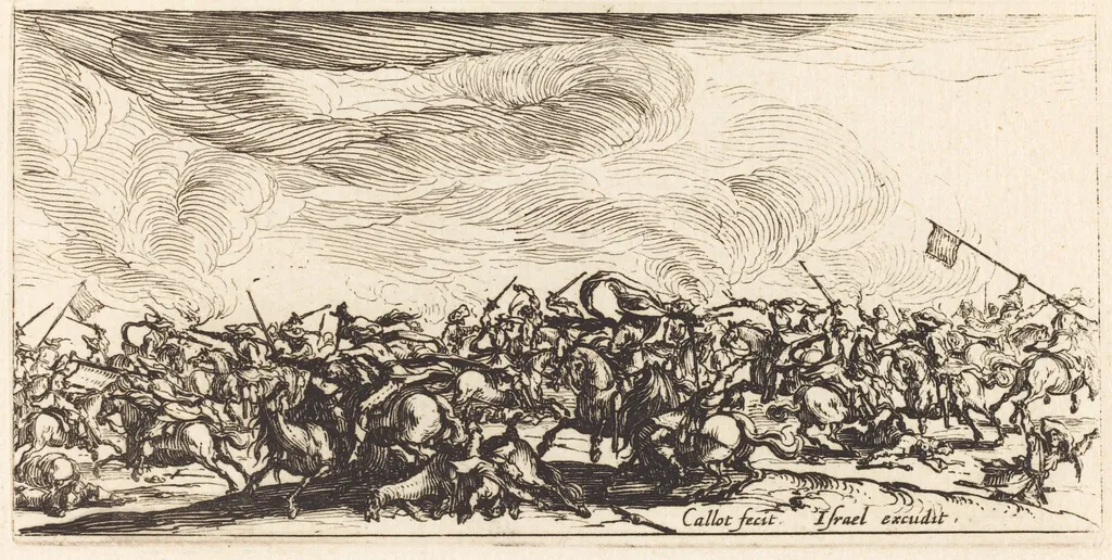 The Cavalry Combat with Swords, by Jacques Callot, ink, 1633
