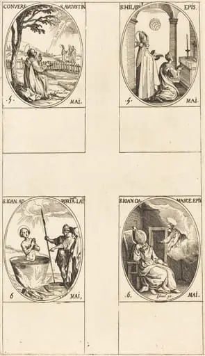 The Conversion of Saint Augustine; Saint Hilary; Saint John before the Latin Portal; Saint John of Damascus, by Jacques Callot