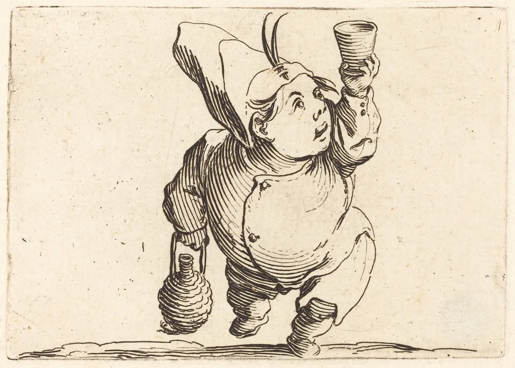 The Drinker, Front View, by Jacques Callot, ink, 1622
