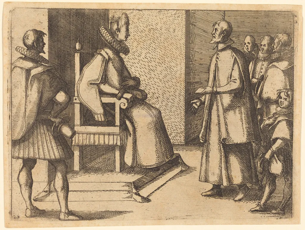 The Envoy of Tuscany thanking the Queen, by Jacques Callot, ink, 1612