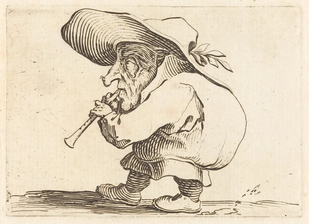 The Flageolet Player, by Jacques Callot, ink, 1622