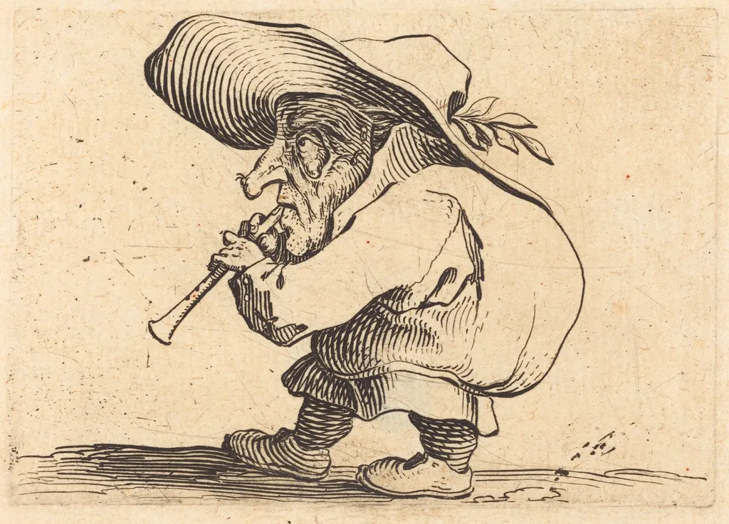 The Flageolet Player, by Jacques Callot, ink, 1622