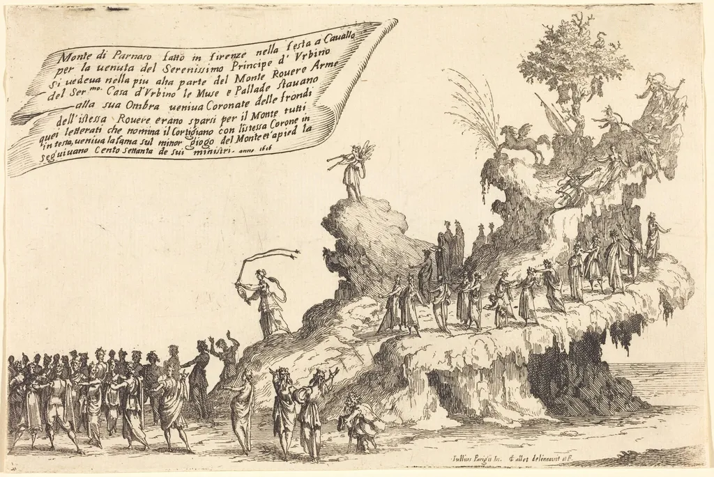 The Float of Mount Parnassus, by Jacques Callot, ink, 1616