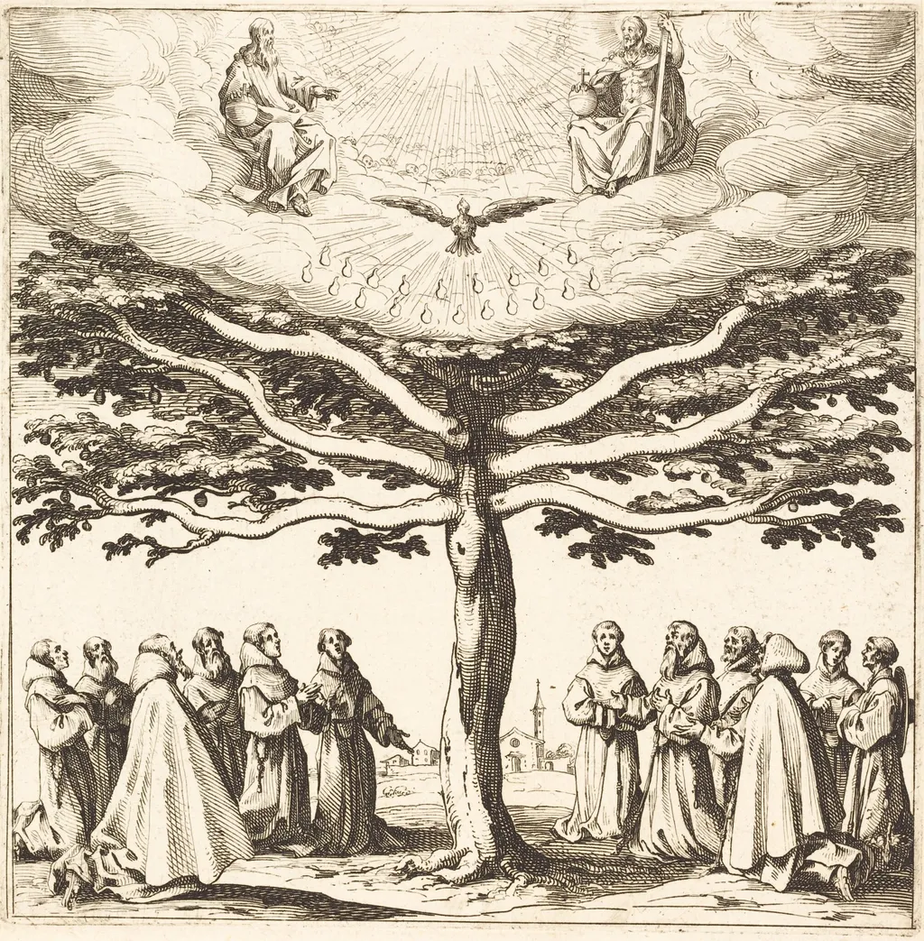 The Holy Trinity in the Tree of Life, Adored by Franciscans, by Jacques Callot, ink, 1621