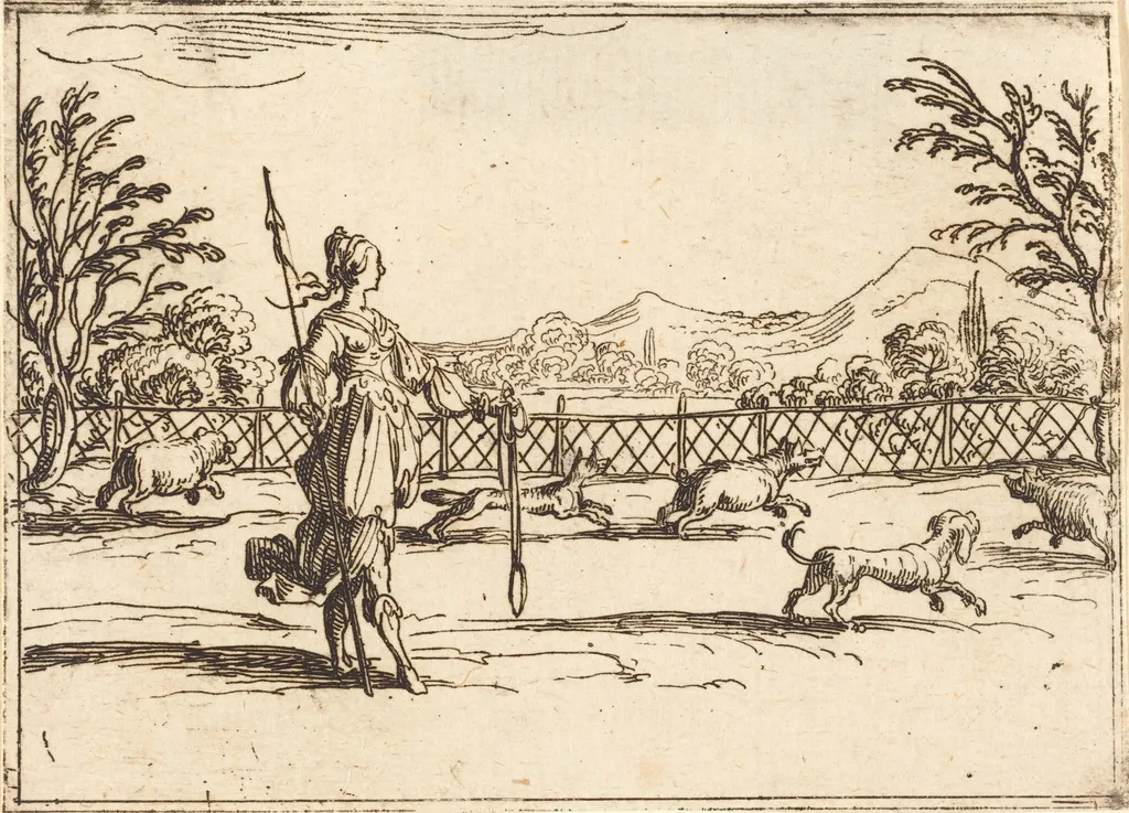 The Huntress, by Jacques Callot, ink, 1628