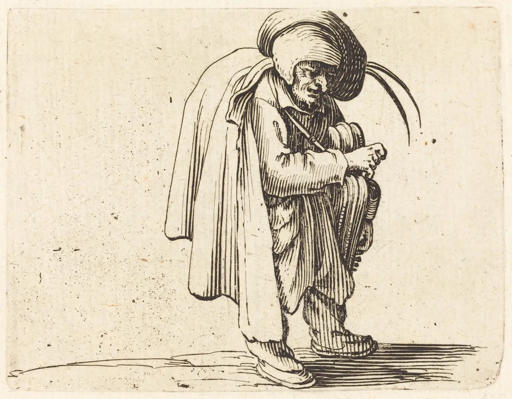 The Hurdy-Gurdy Player, by Jacques Callot, ink, 1622