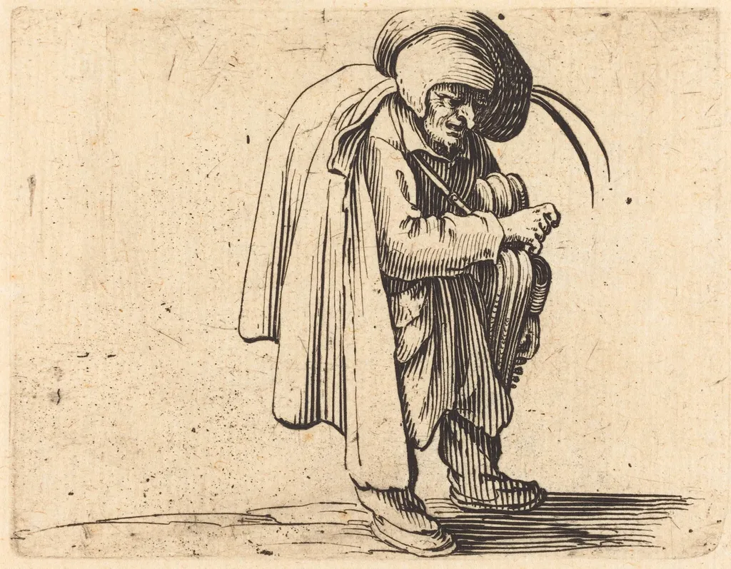 The Hurdy-Gurdy Player, by Jacques Callot, ink, 1622