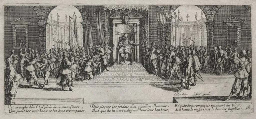 The Large Miseries of War: Distribution of Recompense, by Jacques Callot, 1633