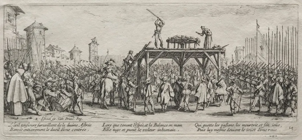 The Large Miseries of War: Execution on the Wheel, by Jacques Callot, 1633