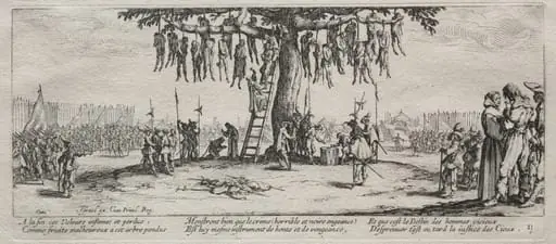 The Large Miseries of War: The Hanging, by Jacques Callot