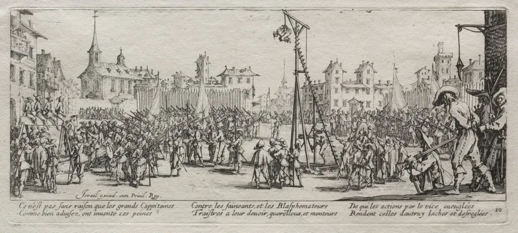 The Large Miseries of War: The Strappado, by Jacques Callot, 1633